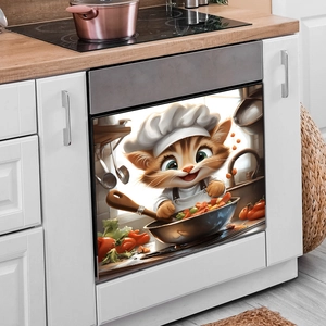 Cartoon chef cat kitchen wall decal for dishwasher and cabinet decorative sticker