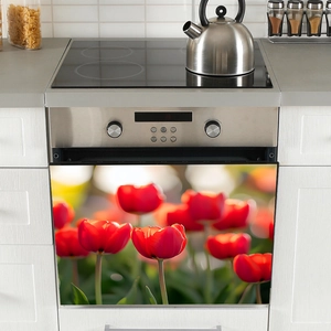 Self-adhesive red tulip flower wall sticker for kitchen cabinet and oven decoration