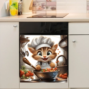 Cartoon orange cat chef kitchen wall sticker and magnetic fridge decor decal