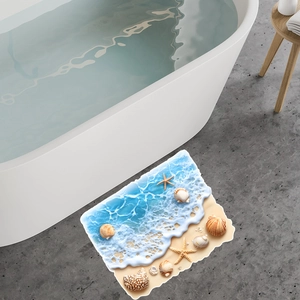 Tapis de bain 3D plage océanique avec étoiles de mer et vagues pour décor mural