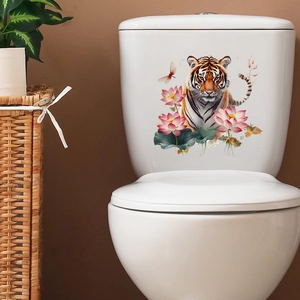 Tiger and lotus flower waterproof wall sticker for bathroom toilet home decoration