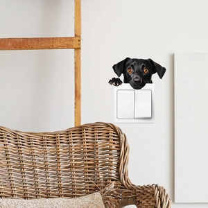 Sticker mural créatif chiot noir pour interrupteur avec motif de chien réaliste et drôle