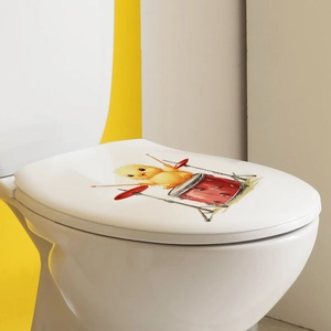 Cartoon chicken playing drums toilet lid sticker for home bathroom wall decoration