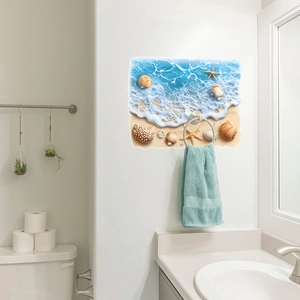 Décoration murale 3D océan avec coquillages et étoile de mer incluant un anneau porte-serviette