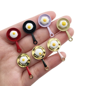 DIY colorful frying pan egg charms for jewelry making, variety of miniature pendants