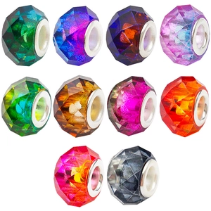 Colorful faceted resin large hole beads with silver metal rings for jewelry making