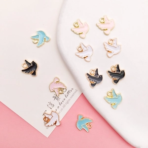 Pendentifs pigeons colorés en alliage avec bordure dorée pour bijoux DIY et boucles