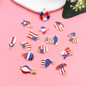 Detailed set of 14 USA Independence Day enamel alloy charms for DIY jewelry making