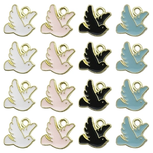 Lot de 16 breloques colombe en émail coloré pour bijoux en quatre couleurs vives