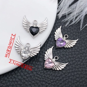 Angelic wing heart pendants in four colors for DIY jewelry making and keychains