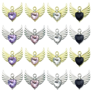 Alloy Angel Heart Wings Pendant Charm With Heart Shaped Zirconia DIY Jewelry Findings For Necklace Bracelet Women Accessories
