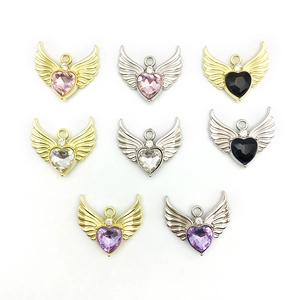 Winged heart charms with colorful gemstones in gold and silver finish for jewelry making
