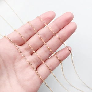 Macro view of 18K gold-plated copper O-chains in four different widths for DIY jewelry