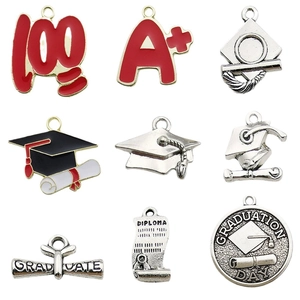 Alloy Graduation Charms Graduation Cap Diploma Roll Score Academic Theme Pendants For DIY Keychain Jewelry Making Accessories