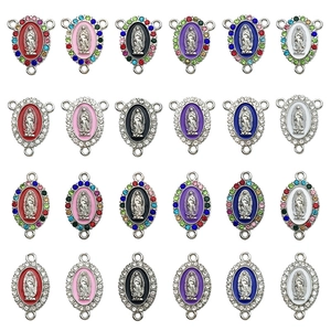 Religieuze Maagd Maria Ovaal Legering Hangers Strass Emaille Madonna Connector Voor DIY Sieraden Maken Accessoires