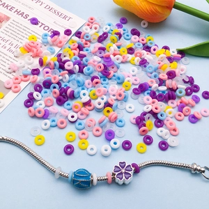 Mixed macaron color 6mm silicone spacer beads on a silver snake chain for DIY jewelry