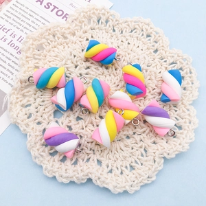 Colorful spiral marshmallow resin charms with silver metal rings for DIY jewelry