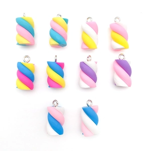 Set of 10 colorful spiral resin marshmallow charms with silver loops for DIY jewelry