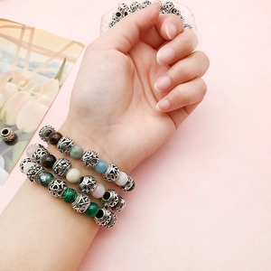Bohemian style multilayer beaded bracelet with 9mm hollow vintage silver alloy beads
