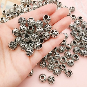Vintage silver hollow flower balls 9mm large hole beads for DIY jewelry making