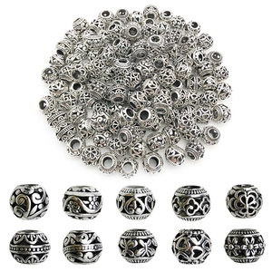 Vintage Alloy Hollow Large Hole Beads For DIY Jewelry Making Bracelet Necklace Antique Silver Floral Heart Pattern Spacer Beads
