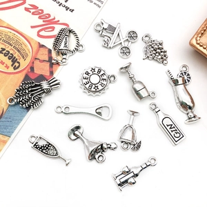 Antique silver wine and beer theme alloy pendants for DIY jewelry and keychain making