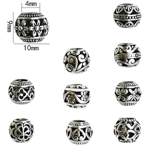 Retro silver alloy hollow spacer beads 9mm for DIY jewelry making set of 10 patterns