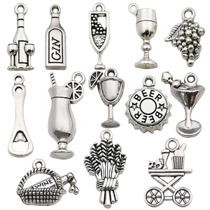 13pcs silver alloy wine and beer charms set for DIY jewelry and accessory making