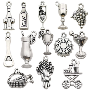 Antique Silver Zinc Alloy Wine Bottle Glass Grape Charms Set For DIY Jewelry Making Necklaces Bracelets Keychains Retro Pendants