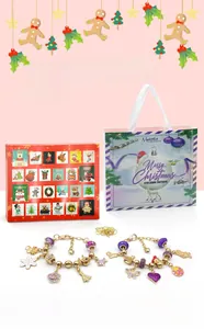 Detailed Christmas countdown calendar set with purple and gold DIY bead jewelry and gift bag