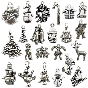 Vintage silver Christmas alloy charms set including snowman tree and elk for DIY jewelry