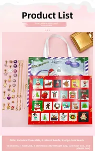 Detailed set of Christmas advent calendar with 24 jewelry pieces, bracelets, and charms