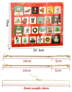Calendario de adviento rosa con medidas de pulseras y collares set de joyería navideña