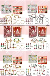 Detailed views of 24-day Christmas advent calendar DIY bracelet sets with festive charms