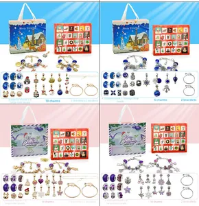 Detail view of 24-day advent calendar jewelry set with DIY beads and Christmas charms