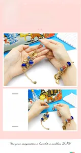 Detail showing the DIY process of a 24-day advent calendar with colorful Christmas beads