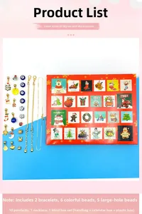 Detail view of 24-day Christmas advent calendar set with DIY charm bracelet and jewelry pieces