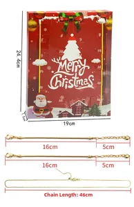 Detail view of 24-day Christmas advent calendar box with necklace and two bracelets