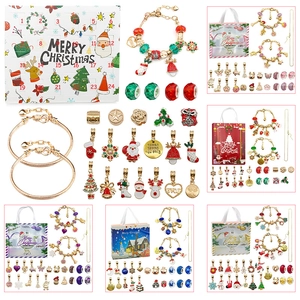 Christmas Advent Calendar Countdown Blind Box DIY Bracelet Making Kit With Alloy Charms Copper Chain Xmas Gift For Girls