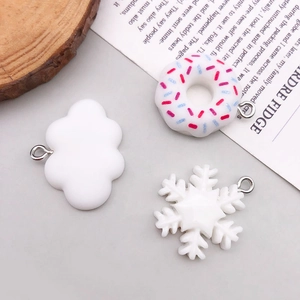 White resin charms set featuring clouds and donuts for DIY jewelry making