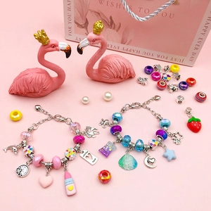 DIY charm bracelet jewelry kit for girls with colorful macaron beads and cute pendants