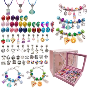66-piece colorful DIY jewelry making kit for girls with beads, charms, and a pink gift box