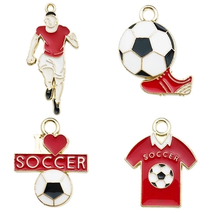 Enamel soccer athlete and jersey pendants set in gold plating for jewelry DIY
