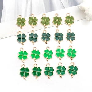 Lucky Four-Leaf Clover Charms Enamel Pendant Only Without Chain Zinc Alloy Gold Plated DIY Jewelry Making Accessories Gift