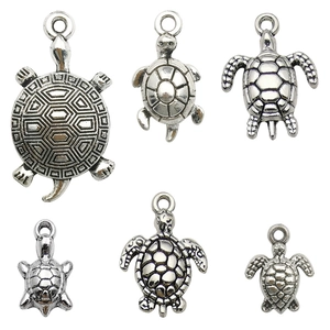 Set of 6 antique silver sea turtle pendants with detailed shell textures for DIY jewelry