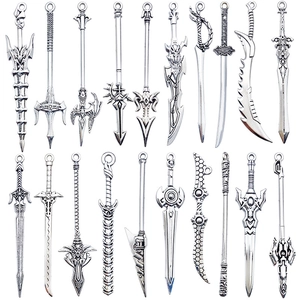 Set of 19 assorted vintage silver zinc alloy sword and weapon charms for DIY jewelry making