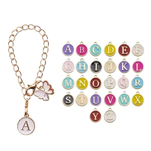Gold alloy chain bracelet with colorful enamel butterfly and 26 alphabet letter charms