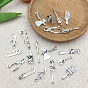Antique silver DIY alloy tool pendants set including screwdriver and wrench for jewelry