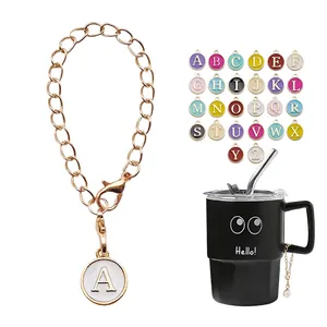 Gold Zinc Alloy Enamel Alphabet Letter Pendant Bag Charm With Lobster Clasp For Backpack Water Bottle Handle Accessory