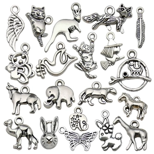 Antique Silver Zinc Alloy Animal Charms Pendants For DIY Jewelry Making Mixed Elephant Cat Rabbit Bracelet Necklace Keychain Findings